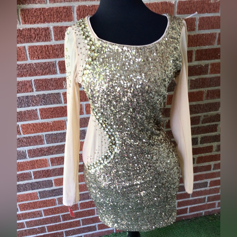 Reversible Gold sequined sheer Prom dress Size M